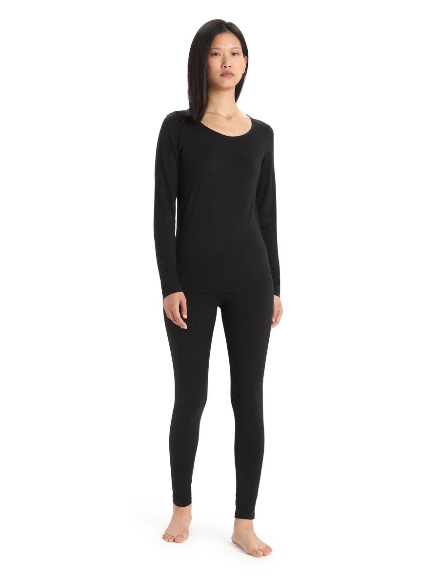 Une pièce Icebreaker Merino 200 Oasis Long Sleeve Scoop Neck Thermal Top Femme Noir | FR 1775OKIR